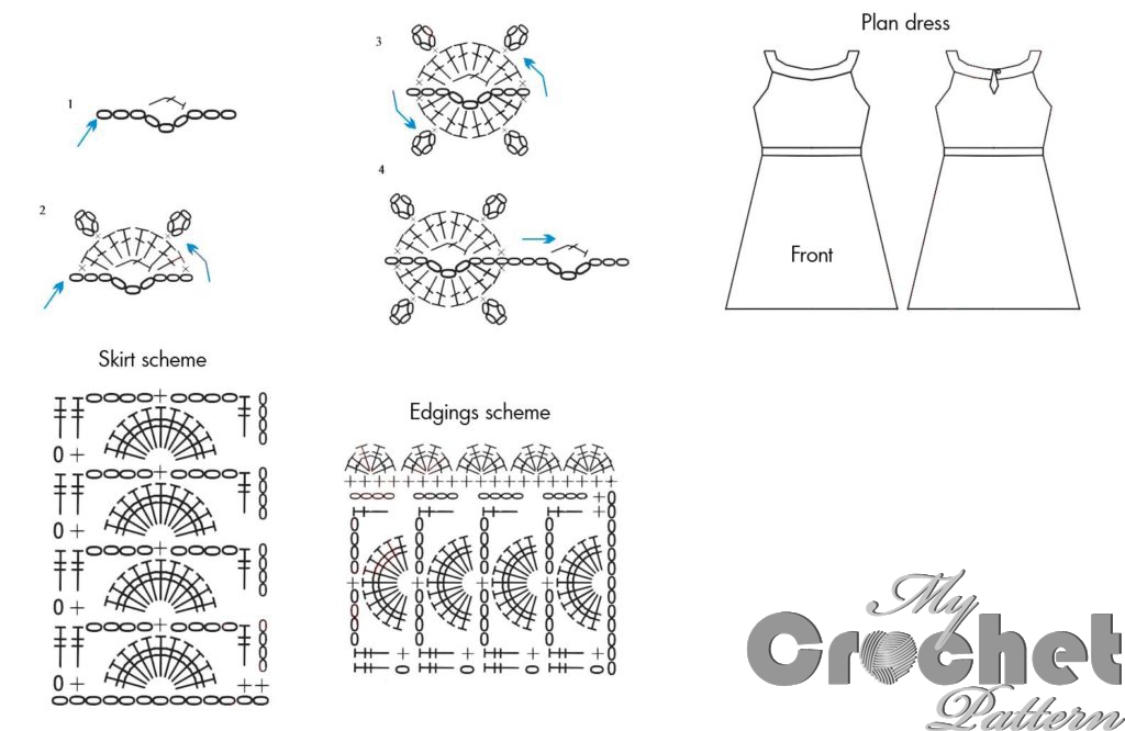 Golden crochet mini dress pattern with tutorial Mycrochetpattern