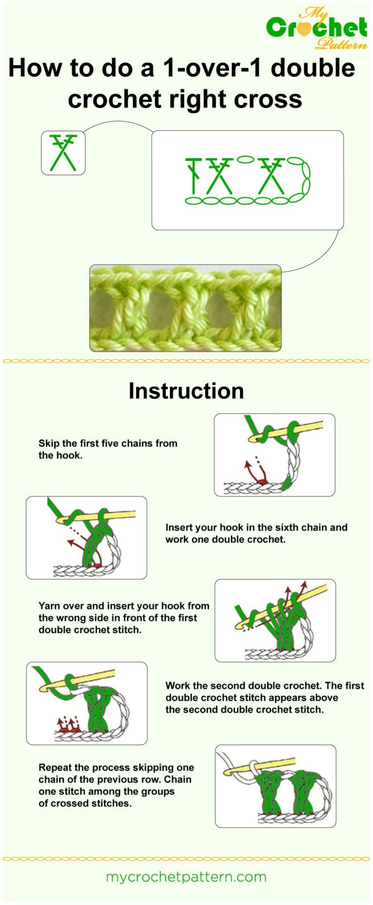 1over1 double crochet right cross tutorial Mycrochetpattern