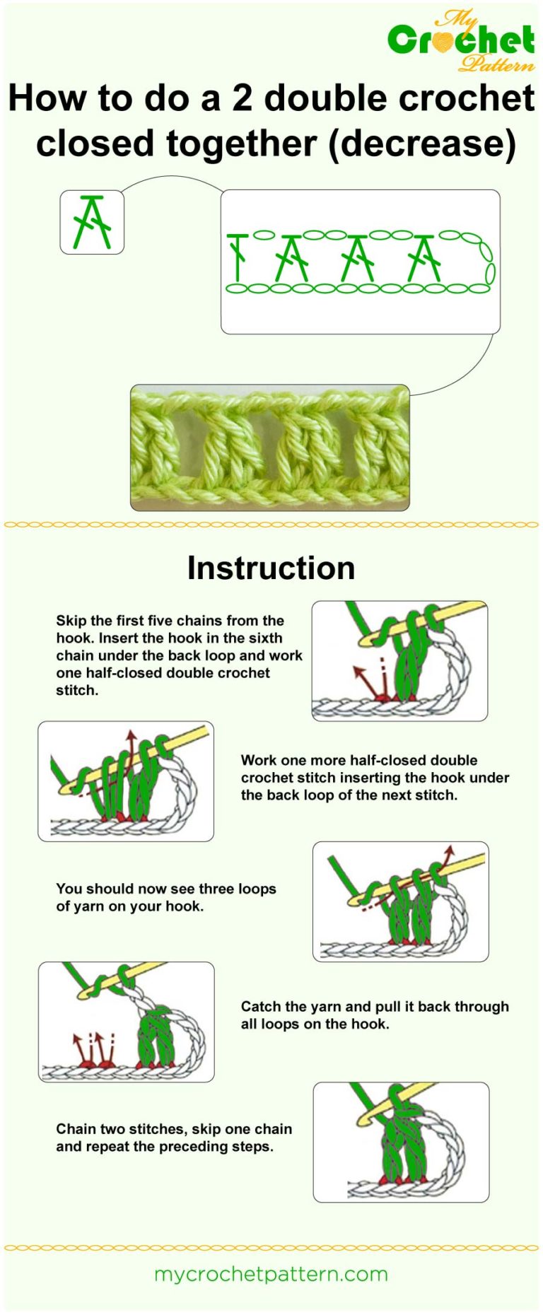 2 double crochet closed together tutorial Mycrochetpattern
