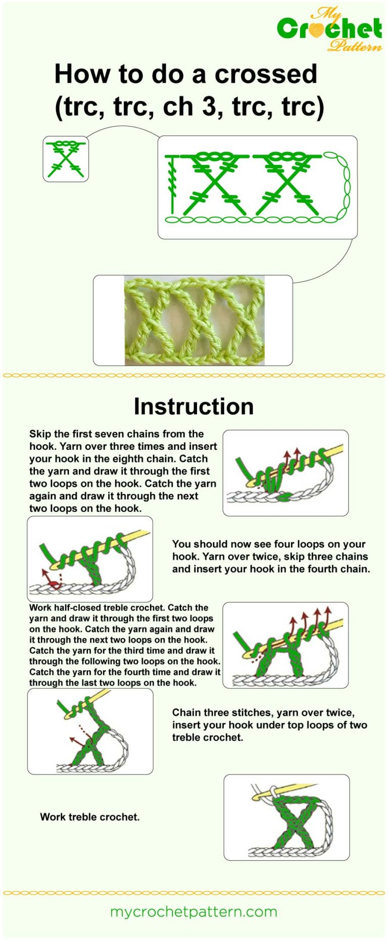 Crossed stitch with treble crochet tutorial Mycrochetpattern